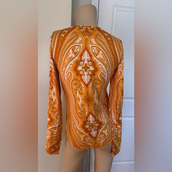 J. Mclaughlin Sweater Women's XS Orange Paisley Button Knit Top Cotton Modal - Picture 4 of 9